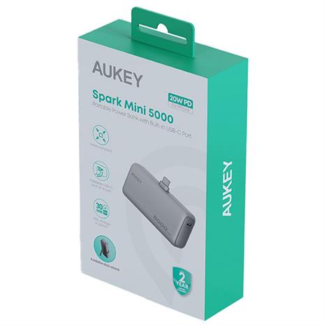 Pin sạc dự phòng Polymer 5000mAh Type C PD QC 3.0 20W Aukey PB-Y59 - Xám Bạc Màu Bạc