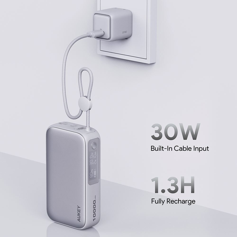 Pin sạc dự phòng Polymer 10000mAh Type C PD 30W Aukey PB-Y47 - Xám Bạc - Công suất