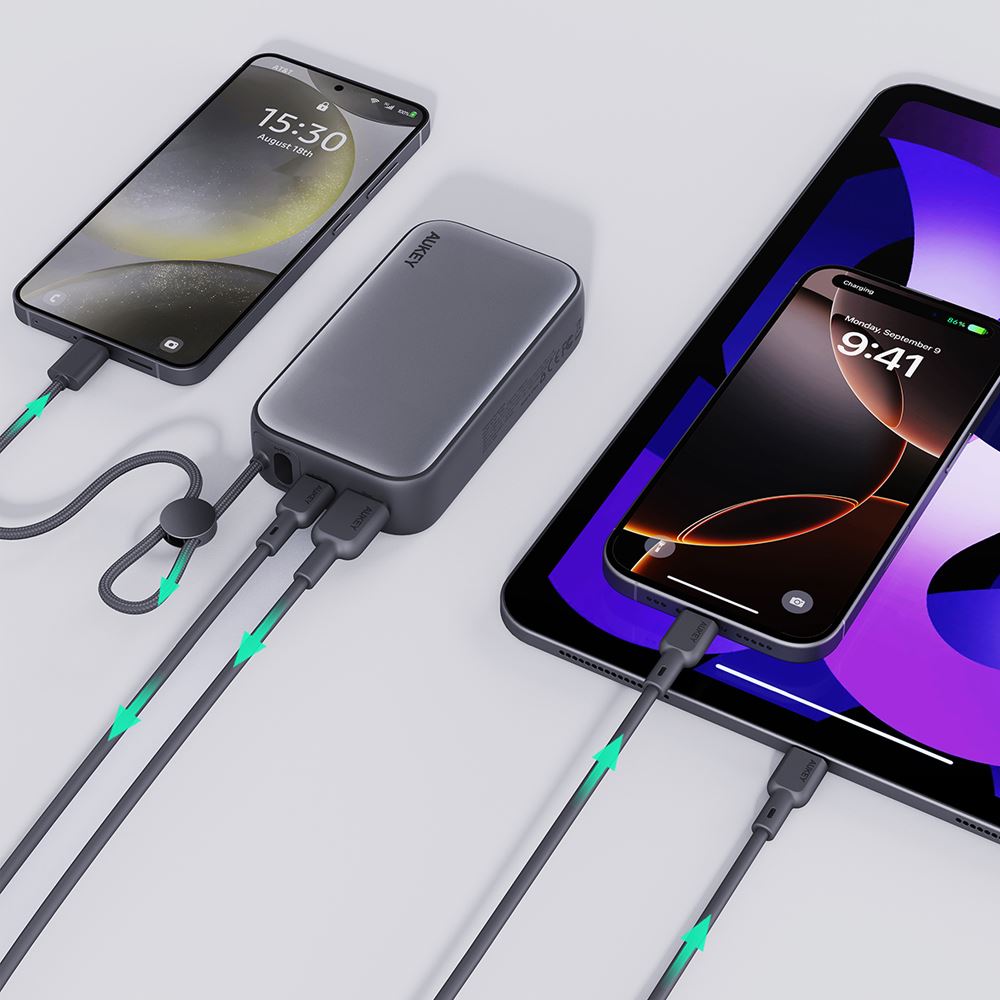 Pin sạc dự phòng Polymer 10000mAh Type C PD 30W Aukey PB-Y47 - Xám Đậm - Cổng sạc