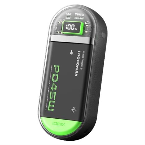 Pin sạc dự phòng Polymer 15000mAh Type C PD QC 45W IDMIX P15CIPRO kèm cáp Lightning và Type-C - Xám Màu Xám đậm