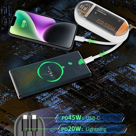 Pin sạc dự phòng Polymer 15000mAh Type C PD QC 45W IDMIX P15CIPRO kèm cáp Lightning và Type-C - Trắng Màu Trắng