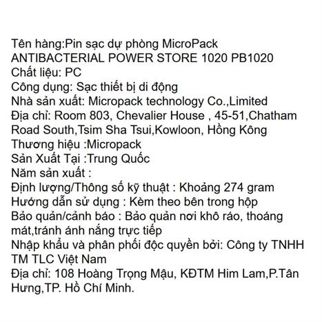 Pin sạc dự phòng Polymer 10.000 mAh PD QC 22.5W MicroPack AntibacTerial Power Store 1020 PB1020 - Xanh Navy Màu Xanh Navy