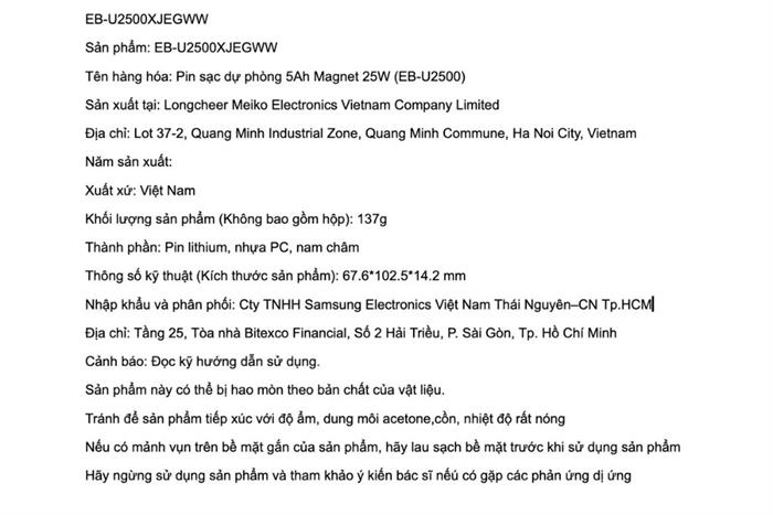 Pin sạc dự phòng 5000mAh Không dây Magnetic Qi2.2 Type C PD 25W Samsung EB-U2500X kèm Cáp Type C Màu Xám