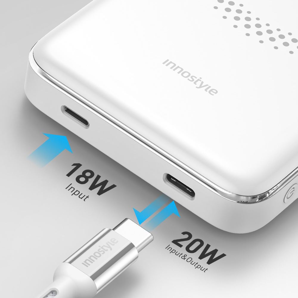 Pin sạc dự phòng Polymer 10000 mAh Type C PD QC 3.0 20W Innostyle IM20PDSLV - Bạc - Cổng kết nối