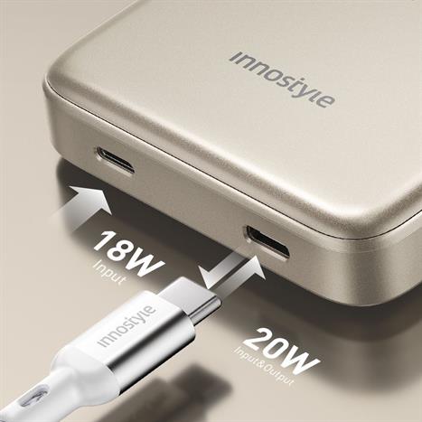 Pin sạc dự phòng Polymer 10000 mAh Type C PD QC 3.0 20W Innostyle IM20PDTG - Vàng Màu Vàng