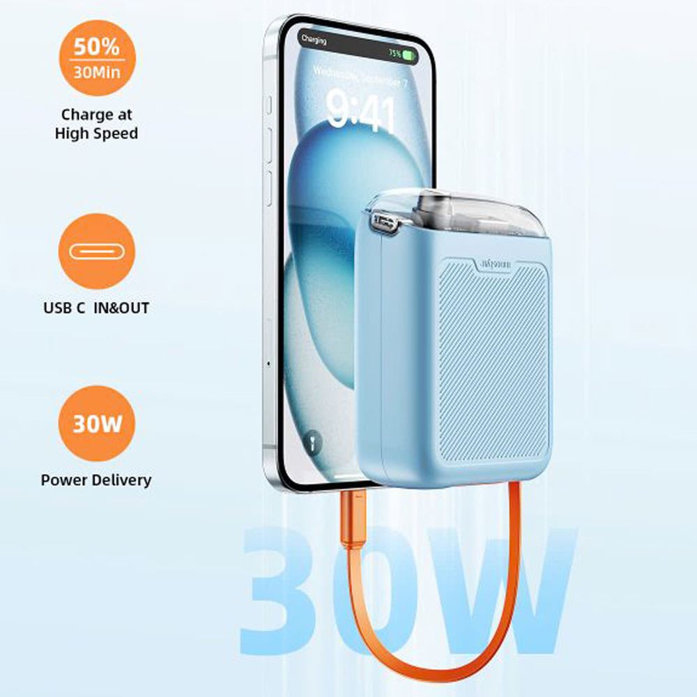 Pin sạc dự phòng Polymer 10000 mAh Type C PD 30W Innostyle TM31BB kèm cáp Type C - Xanh - Công suất sạc