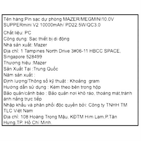 Pin sạc dự phòng Polymer 10000 mAh Type C PD 22.5W Mazer M-EGMINI10.0V2-BU - Xanh Màu Xanh Dương