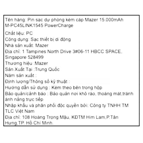 Pin sạc dự phòng Polymer 15000 mAh Type C PD 45W Mazer M-PC45LINK1545-BK - Đen Màu Đen