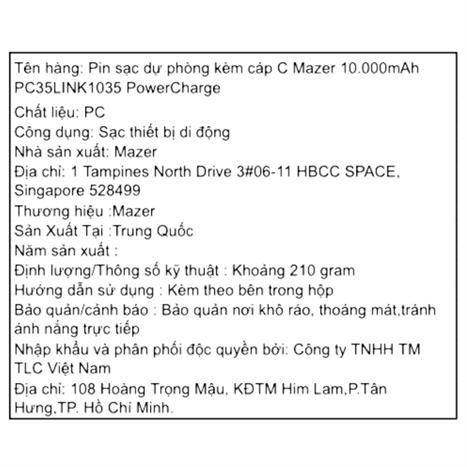 Pin sạc dự phòng Polymer 10000mAh Type C PD 35W Mazer M-PC35LINK1035-BK - Đen Màu Đen