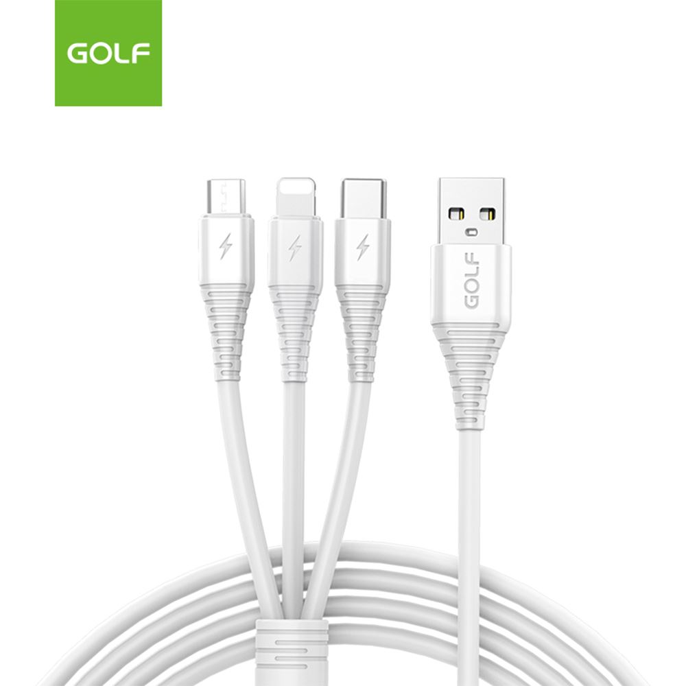 Cáp sạc nhanh và truyền dữ liệu 3 đầu USB A - Type C Lightning Micro USB 1m Golf GC-65 - Tương thích