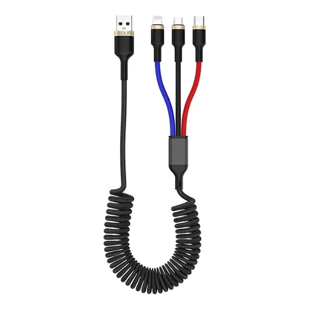 cáp sạc nhanh và truyền dữ liệu 3 đầu USB A - Type C Lightning Micro USB 18W 1.5m Golf GC-72X - Thiết kế