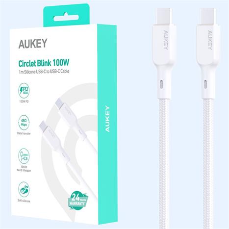 Cáp sạc nhanh và truyền dữ liệu Type-C - Type-C 100W 1m Aukey CB-KCC101 - Trắng Màu Trắng
