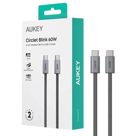 Cáp sạc nhanh Type-C - Type-C 60W 1m Aukey CB-DCC061 Màu Xám
