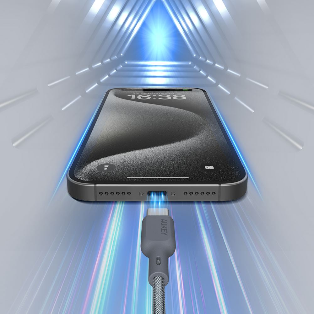 Cáp sạc nhanh và truyền dữ liệu Type-C - Type-C 60W 1m Aukey CB-DCC063 - Xám - Loại cổng