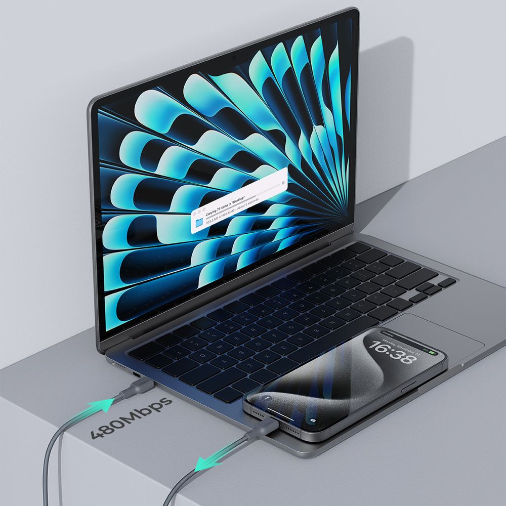 Cáp sạc nhanh và truyền dữ liệu Type-C - Type-C 60W 1m Aukey CB-DCC063 - Xám - Khả năng truyền dữ liệu