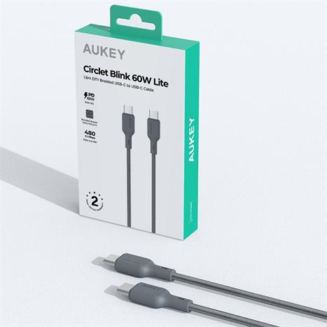 Cáp sạc nhanh và truyền dữ liệu Type-C - Type-C 60W 1m Aukey CB-DCC063 - Xám Màu Xám