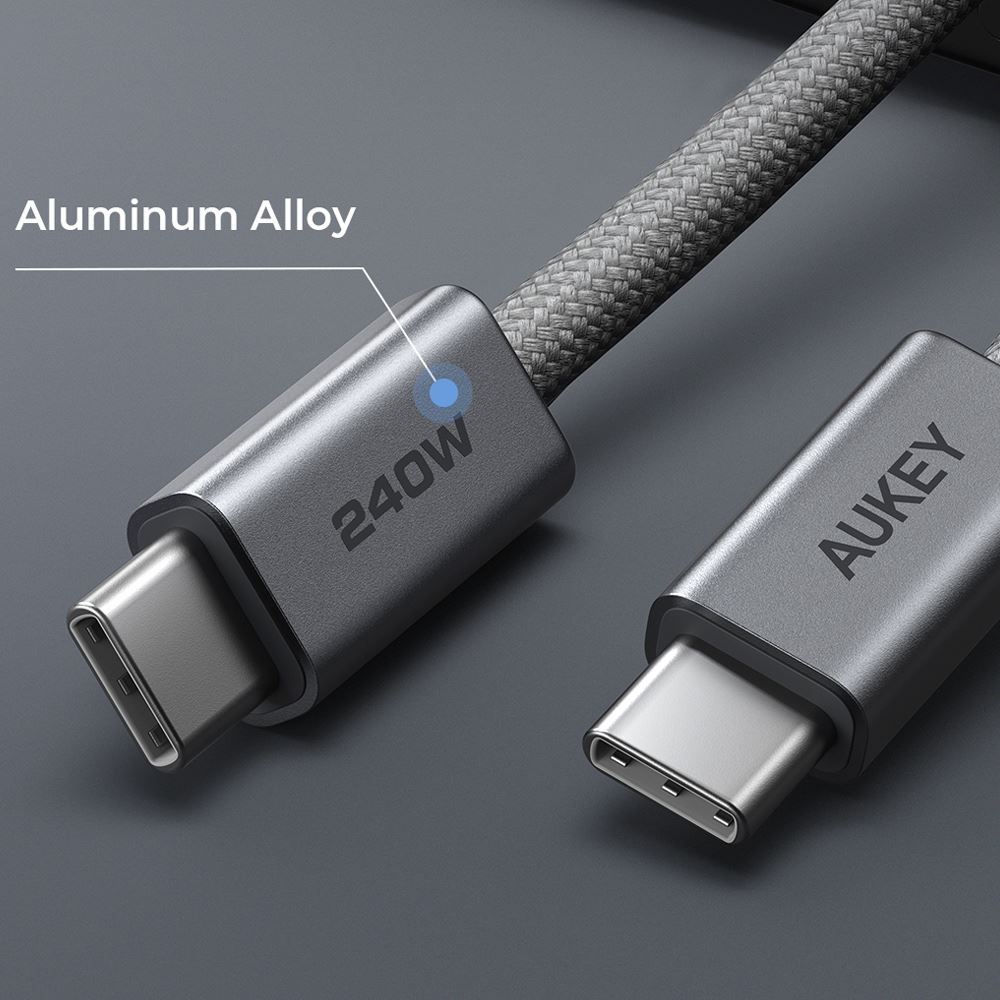 Cáp sạc nhanh và truyền dữ liệu Type-C - Type-C 240W 1m Aukey CB-DCC241 - Xám - Loại cổng