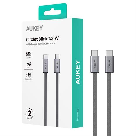 Cáp sạc nhanh và truyền dữ liệu Type-C - Type-C 240W 1m Aukey CB-DCC241 - Xám Màu Xám
