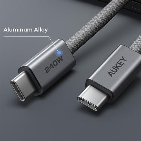 Cáp sạc nhanh và truyền dữ liệu Type-C - Type-C 240W 1.8m Aukey CB-DCC242 - Xám Màu Xám