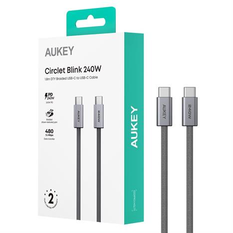 Cáp sạc nhanh và truyền dữ liệu Type-C - Type-C 240W 1.8m Aukey CB-DCC242 - Xám Màu Xám
