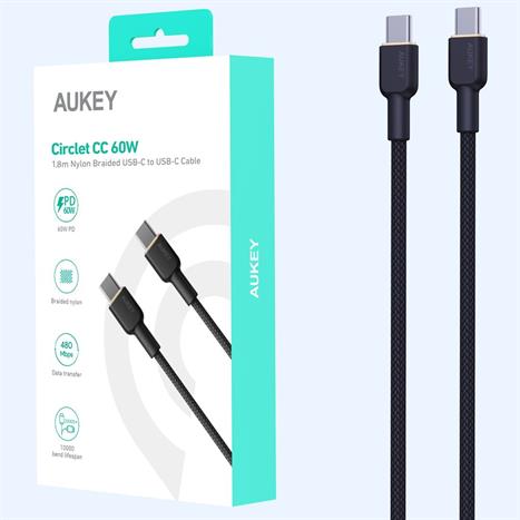Cáp sạc nhanh và truyền dữ liệu Type-C - Type-C 60W 1m Aukey CB-NCC1 - Đen Màu Đen