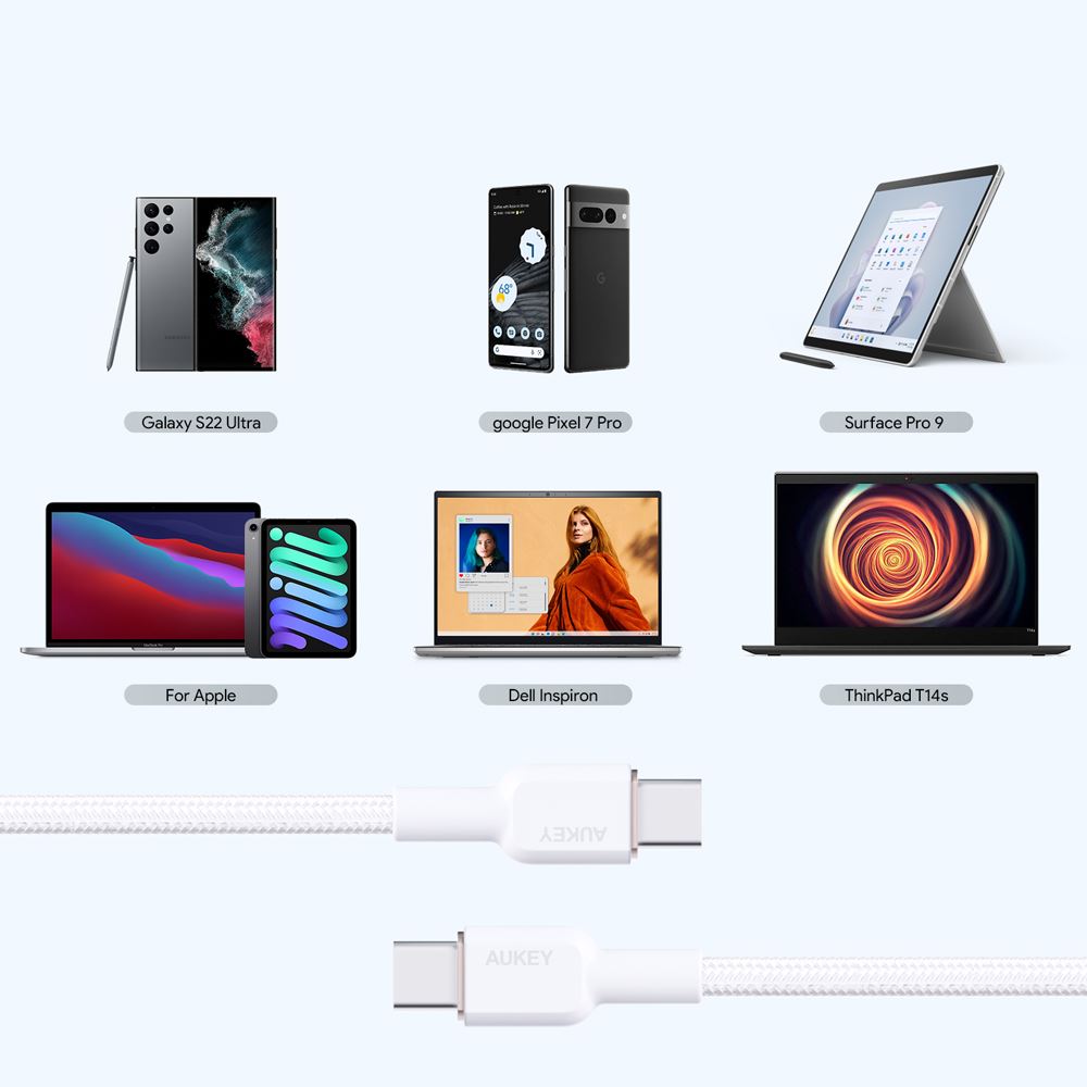 Cáp sạc nhanh và truyền dữ liệu Type-C - Type-C 60W 1m Aukey CB-NCC1 - Trắng - 6
