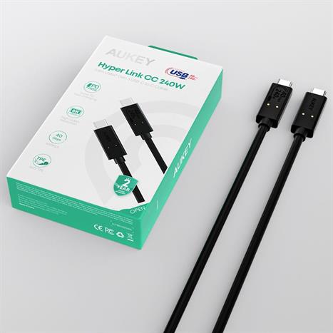 Cáp sạc nhanh và truyền dữ liệu Type-C - Type-C 240W 1.8m Aukey CB-TCC241-BLK Màu Đen