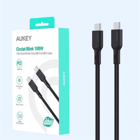 Cáp sạc nhanh và truyền dữ liệu Type-C - Type-C 100W 1.8m Aukey CB-KCC102 - Đen Màu Đen