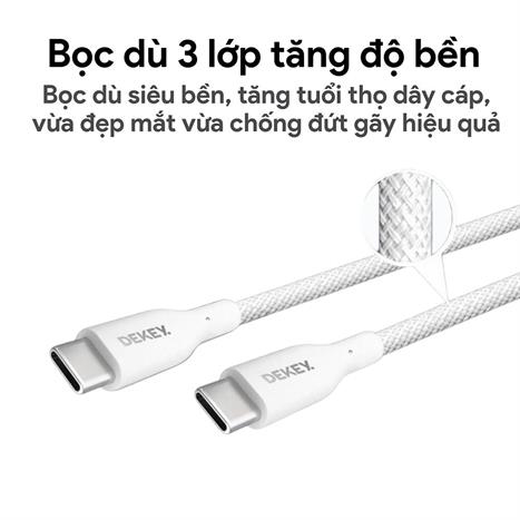 Cáp sạc nhanh và truyền dữ liệu Type C - Type C 100W 0.9m Dekey Power Pioneer C2588 - Trắng Màu Trắng