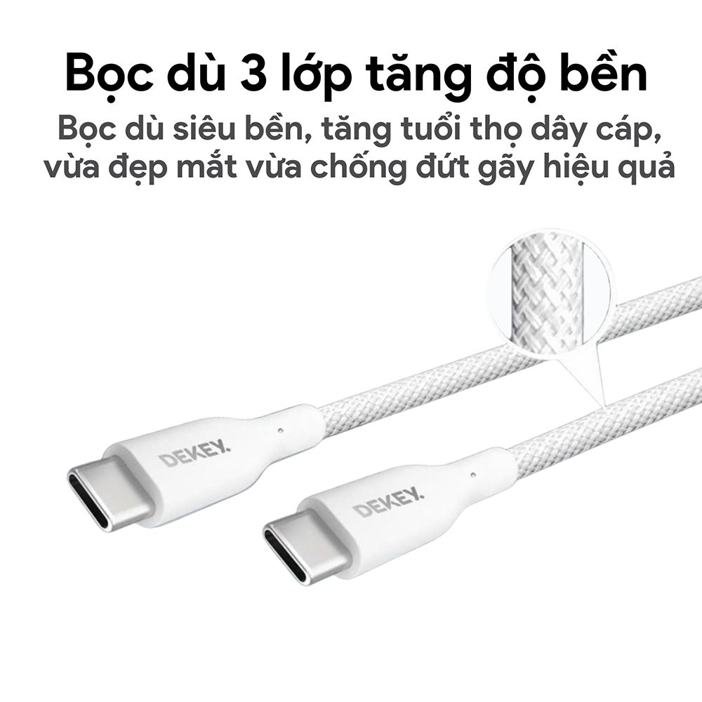 Cáp sạc nhanh và truyền dữ liệu Type C - Type C 100W 0.9m Dekey Power Pioneer C2588 - Trắng - Cấu tạo
