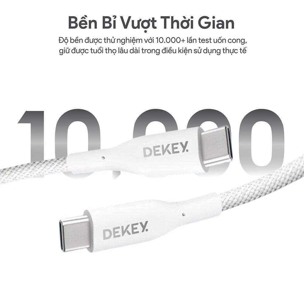 Cáp sạc nhanh và truyền dữ liệu Type C - Type C 100W 0.9m Dekey Power Pioneer C2588 - Trắng - Độ bền