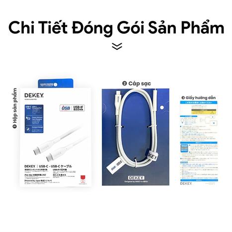 Cáp sạc nhanh và truyền dữ liệu Type C - Type C 100W 0.9m Dekey Power Pioneer C2588 - Trắng Màu Trắng