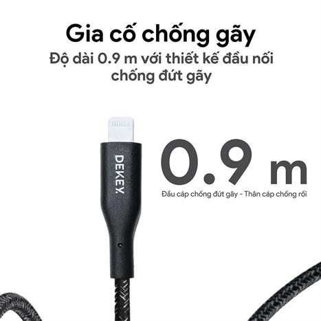 Cáp sạc nhanh và truyền dữ liệu Type C - Lightning 20W 0.9m Dekey Power Pioneer C2566 - Đen Màu Đen