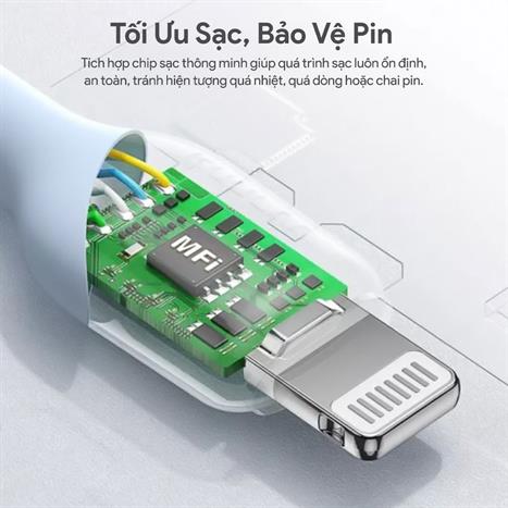 Cáp sạc nhanh và truyền dữ liệu Type C - Lightning 20W 0.9m Dekey Power Pioneer C2566 - Trắng Màu Trắng