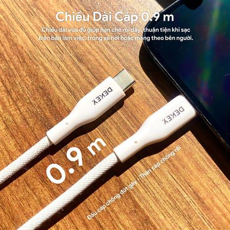 Cáp sạc nhanh và truyền dữ liệu Type C - Lightning 20W 0.9m Dekey Power Pioneer C2566 - Trắng Màu Trắng