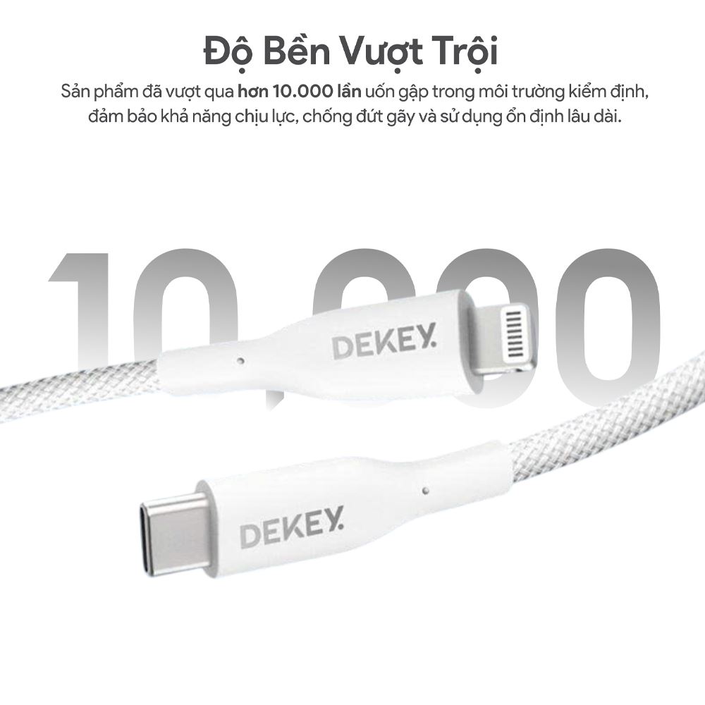 Cáp sạc nhanh và truyền dữ liệu Type C - Lightning 20W 0.9m Dekey Power Pioneer C2566 - Trắng - Chất liệu