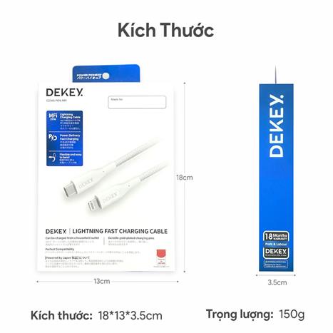 Cáp sạc nhanh và truyền dữ liệu Type C - Lightning 20W 0.9m Dekey Power Pioneer C2566 - Trắng Màu Trắng