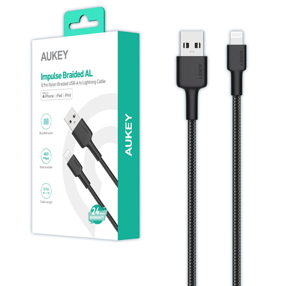 Cáp sạc và truyền dữ liệu USB-A - Lightning 12W 0.9m Aukey CB-BAL7 - Đen - 5