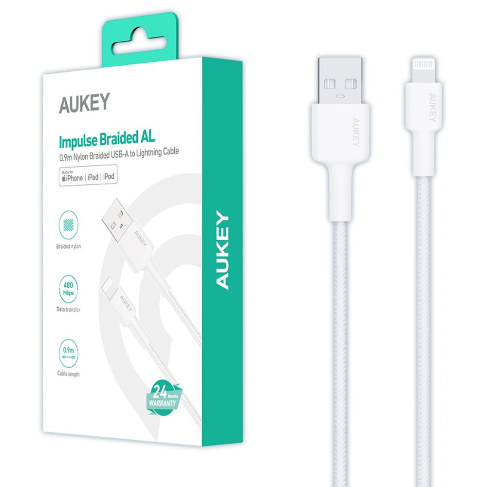 Cáp sạc và truyền dữ liệu USB-A - Lightning 12W 0.9m Aukey CB-BAL7 - Trắng - 6