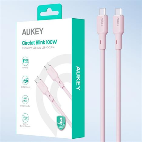 Cáp sạc nhanh và truyền dữ liệu Type-C - Type-C 100W 1m Aukey CB-SCC101 - Hồng Màu Hồng