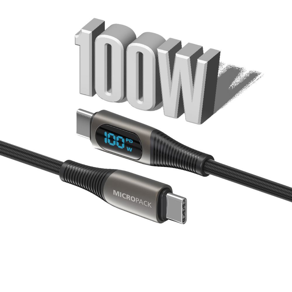 Cáp sạc nhanh và truyền dữ liệu Type-C - Type-C 100W 2m MicroPack Power Link C2 MC C100 - Đen - Công suất