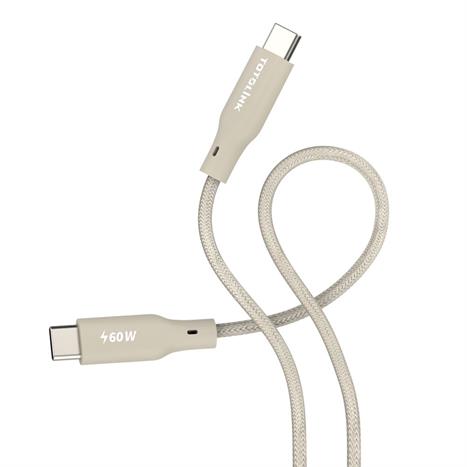 Cáp sạc nhanh và truyền dữ liệu Type-C - Type-C 60W 1m Totolink T601CC-MT Màu Kem