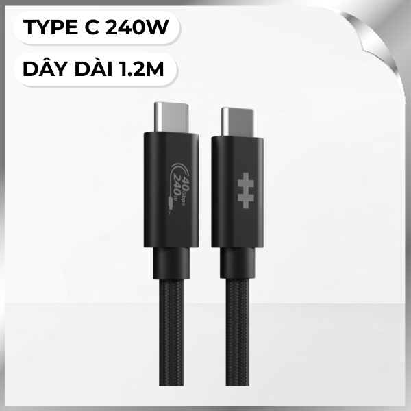 Cáp sạc nhanh và truyền dữ liệu Type-C - Type-C 240W 1.2m Hyperdrive HD6500BKGL