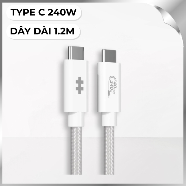 Cáp sạc nhanh và truyền dữ liệu Type-C - Type-C 240W 1.2m Hyperdrive HD6500WHGL