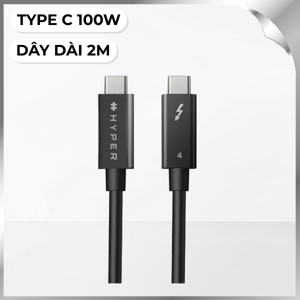 Cáp sạc nhanh và truyền dữ liệu Thunderbolt 4 - Type-C 100W 2m Hyperdrive HDTB4AC2GL