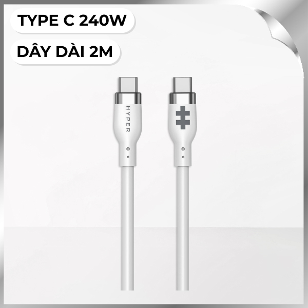 Cáp sạc nhanh và truyền dữ liệu Type-C - Type-C 240W 2m Hyperdrive HJ4002WHGL
