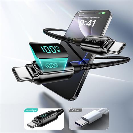 Cáp sạc nhanh và truyền dữ liệu Type-C - Type-C 100W 1.2m Innostyle DP-CC1001BLK Màu Đen