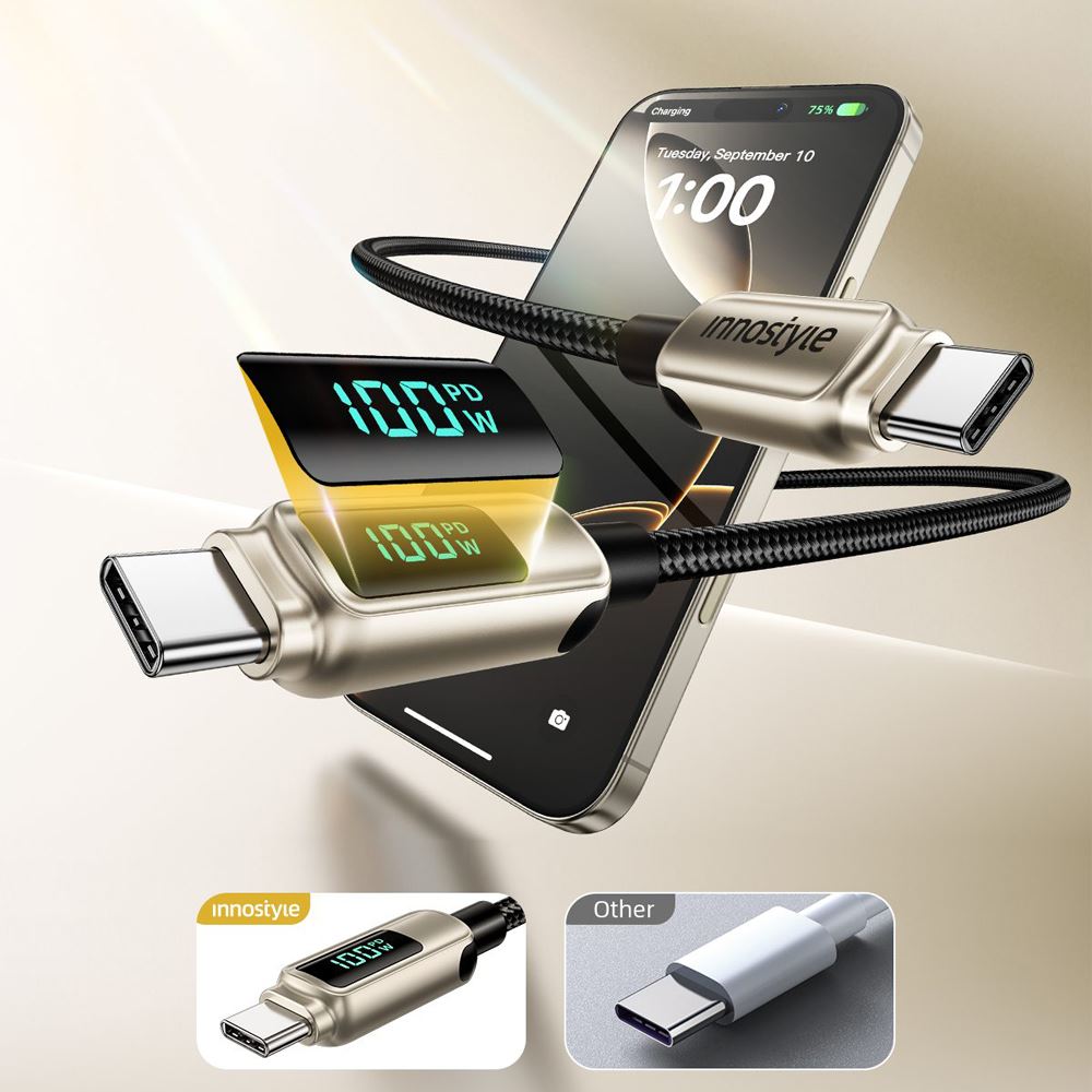 Cáp sạc nhanh và truyền dữ liệu Type-C - Type-C 100W 1.2m Innostyle DP-CC1001TG Màu Vàng
