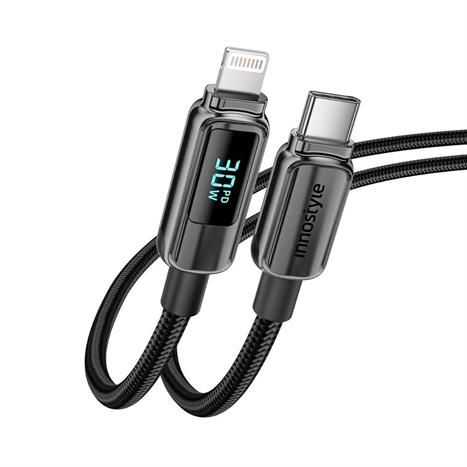 Cáp sạc nhanh và truyền dữ liệu Type-C - Lightning 30W 1.2m Innostyle DP-CL301BLK Màu Đen