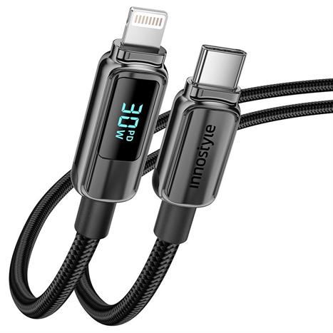 Cáp sạc nhanh và truyền dữ liệu Type-C - Lightning 30W 1.2m Innostyle DP-CL301BLK Màu Đen